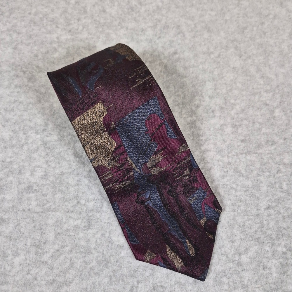 Bolgheri Silk Necktie Mens One Size Burgundy Purple Abstract Silhouette Graphic
